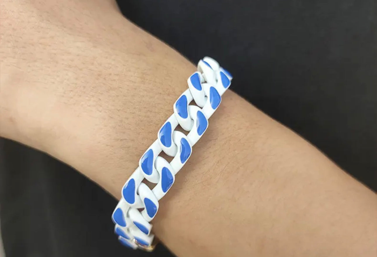 White & Blue Cuban Chain Bracelet