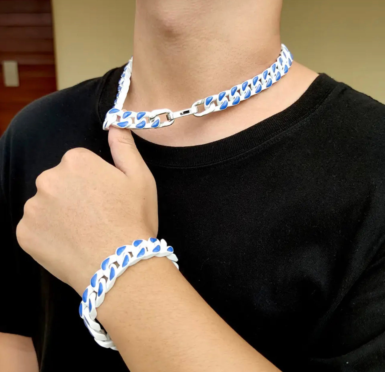 White & Blue Cuban Chain Necklace