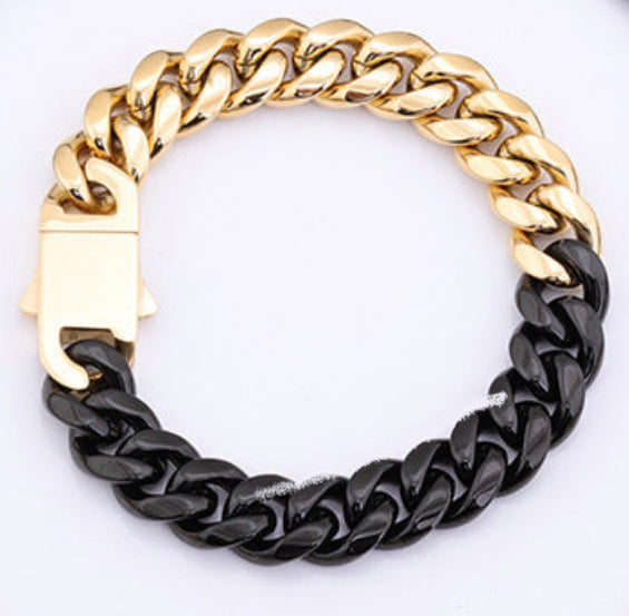 Black Two Tone Cuban Chain Bracelet