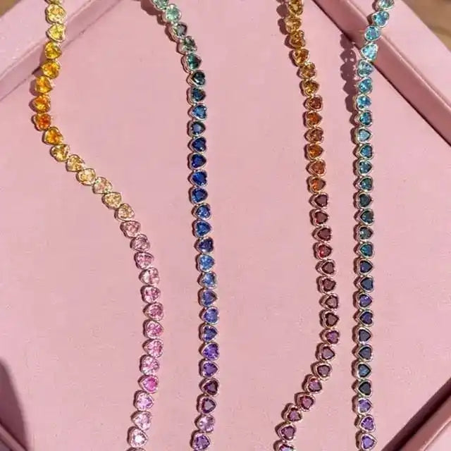 Rainbow Heart Stone Tennis Necklace