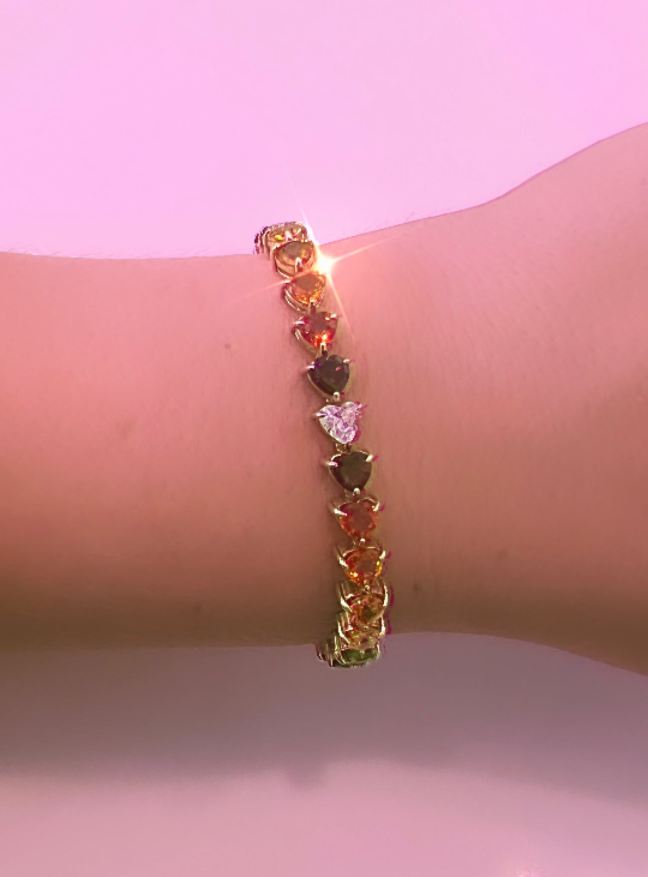 Ombréainbow Diamond Heart Tennis Bracelet