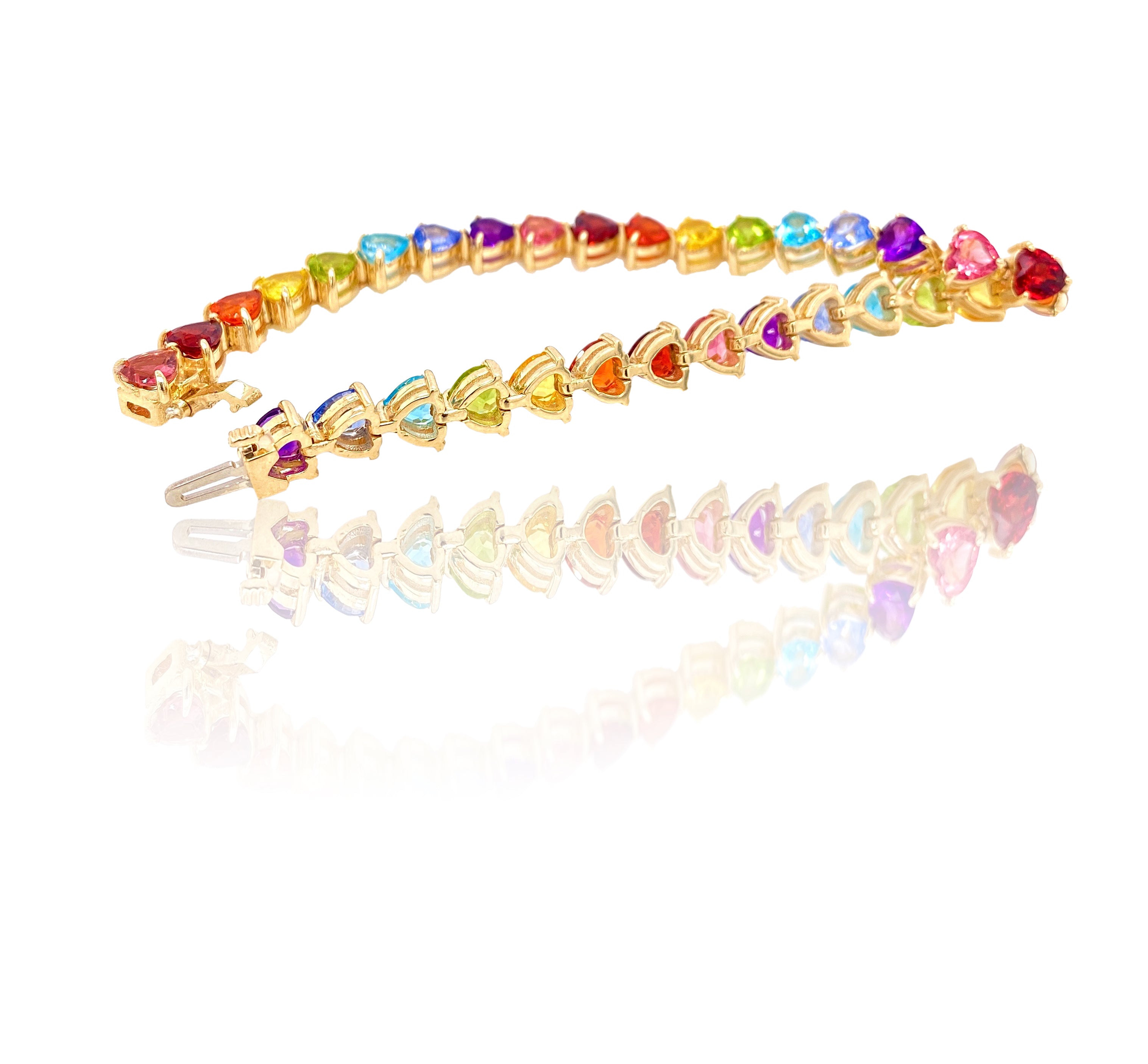 Rainbow heart tennis bracelet