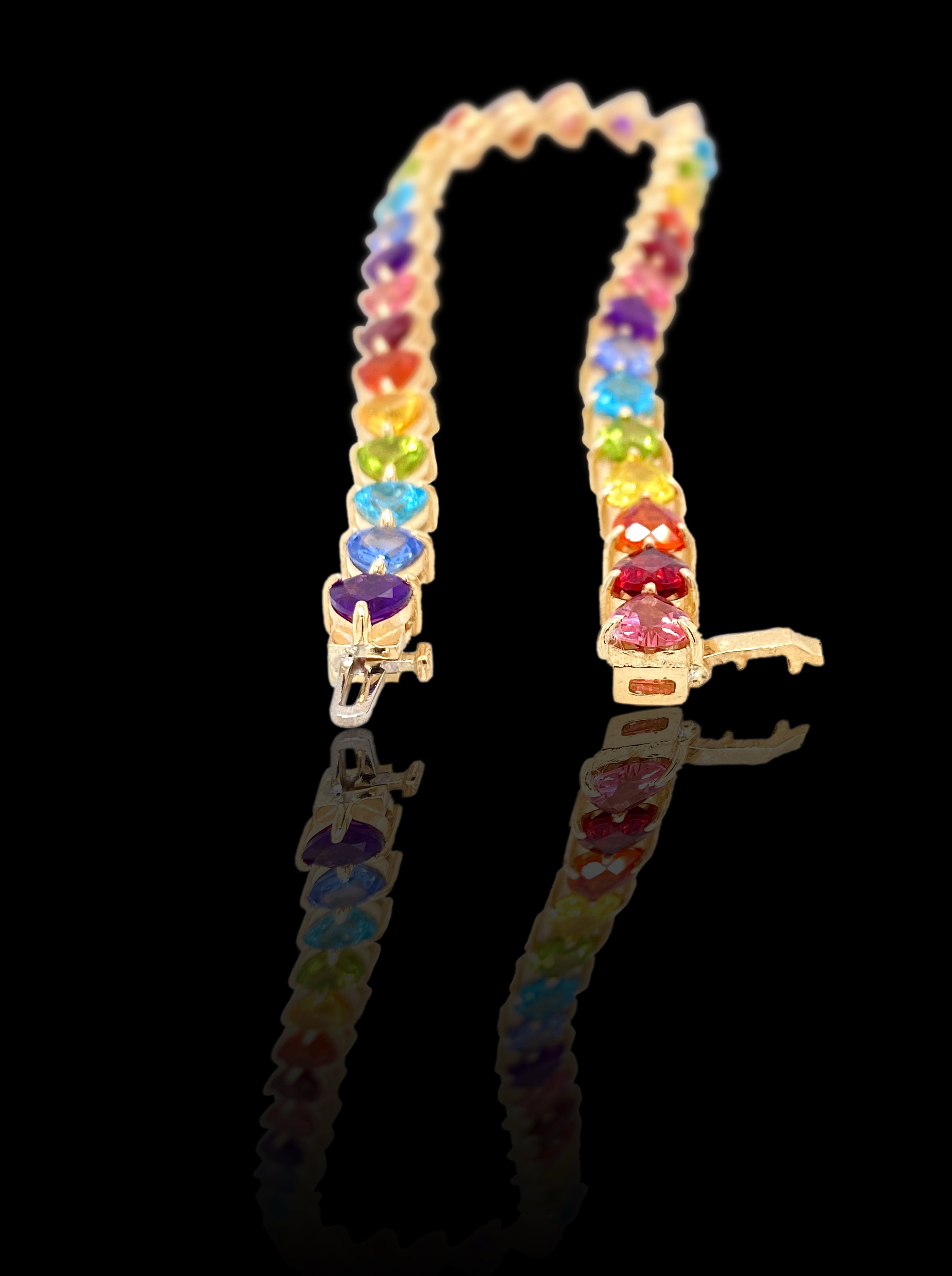 Rainbow heart tennis bracelet