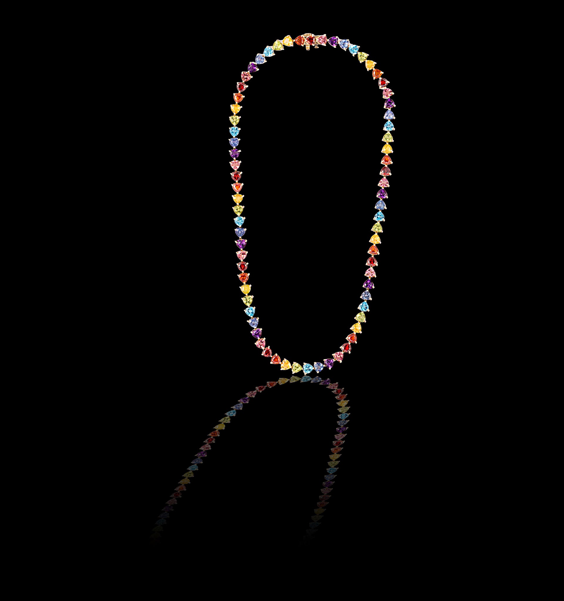 Rainbow heart gems tennis necklace