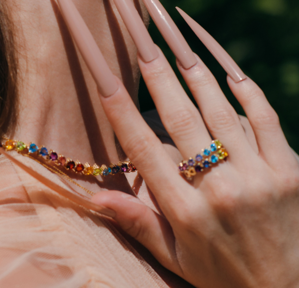 14k white gold diamond rainbow ring