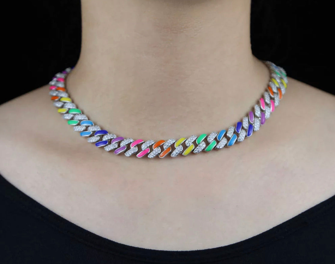 Rainbow cuban link necklace